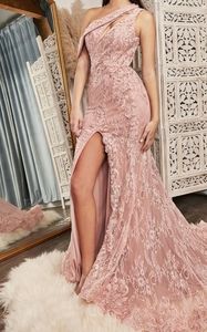 Sage green new one shouldered fitted lace long gown